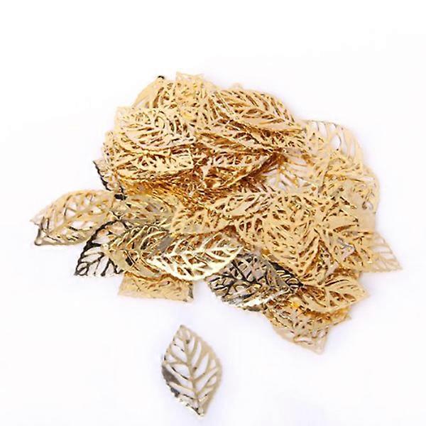 100pcs Alloy Pierced Tree Leaf for DIY Crafts (Golden)
