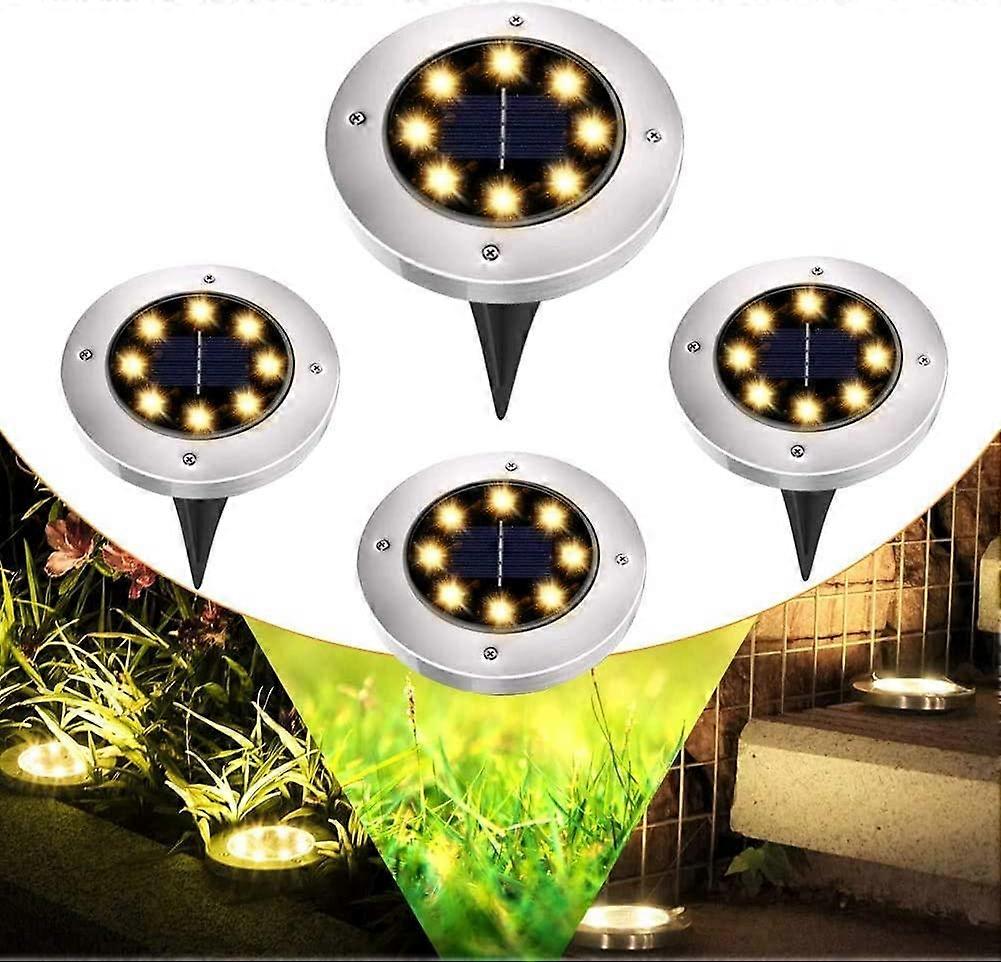 Solar Garden Light - 8LED Underground Light, Waterproof Path Light Solar Powered, 4 Pack
