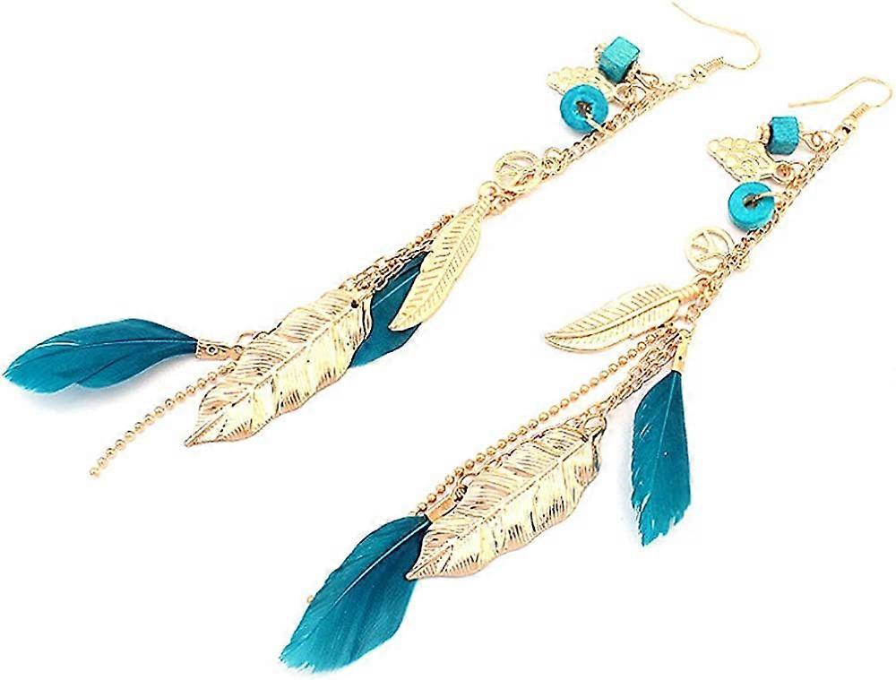 Bohemian Feather Μακριά Σκουλαρίκια Boho Chic Dangle Σκουλαρίκια Εξωτικό Στυλ Φούντα Χειροποίητα Super Light Feather Fish Hook Σκουλαρίκια για Κορίτσια Γυναίκες