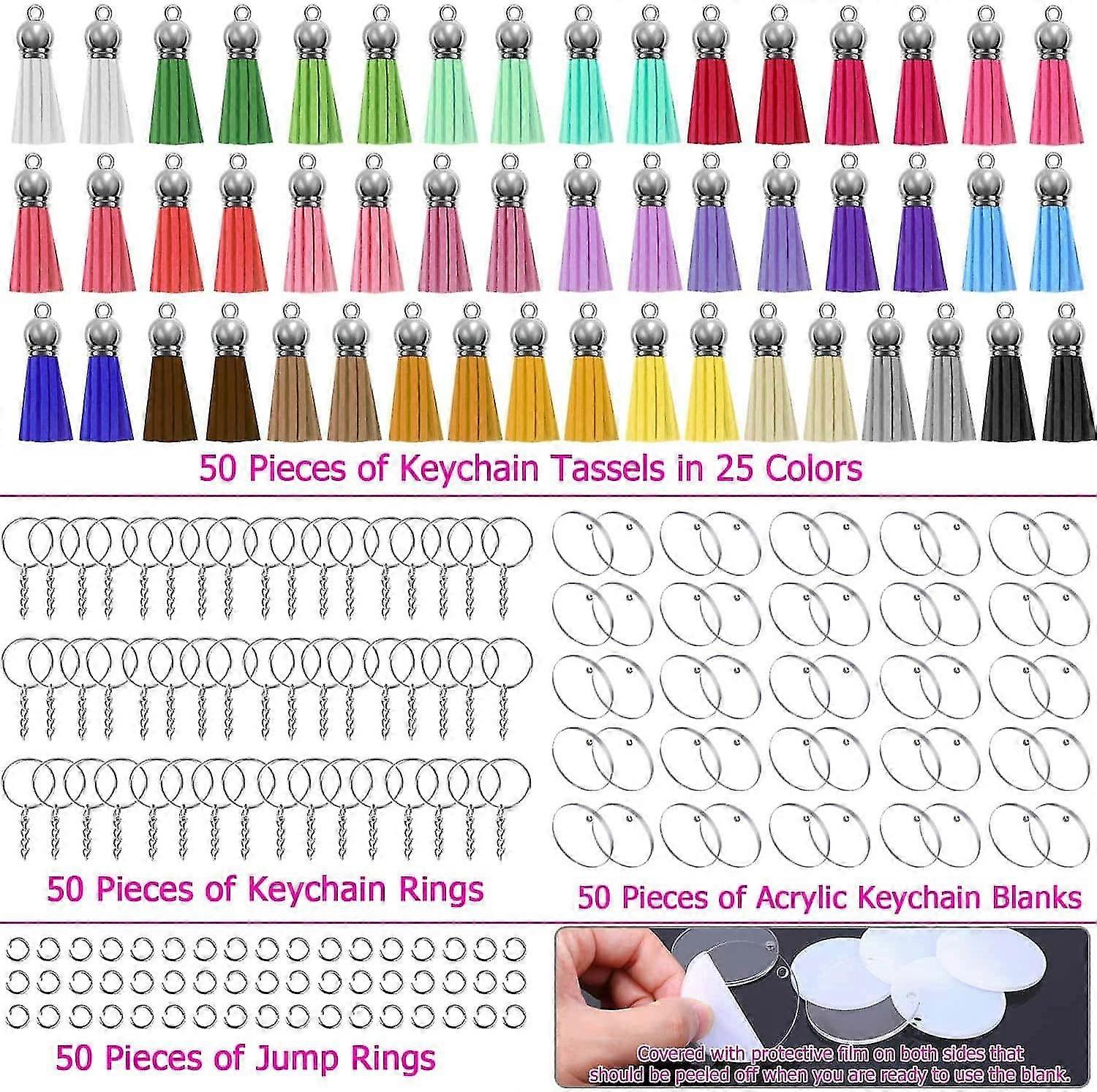 Acrylic Blank Keychains, 200 Pcs Clear Keychain Blanks Vinyl-MXBC