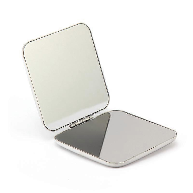 Makeup Mirror Dual Sided Portable Foldable 5.7x5.7cm (Silver)