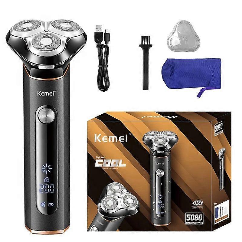 Kemei Metal Electric Shaver For Men Wet Dry Beard Electric Razor Facial Shaving Machine Rechargeable Lcd Display Floating Head