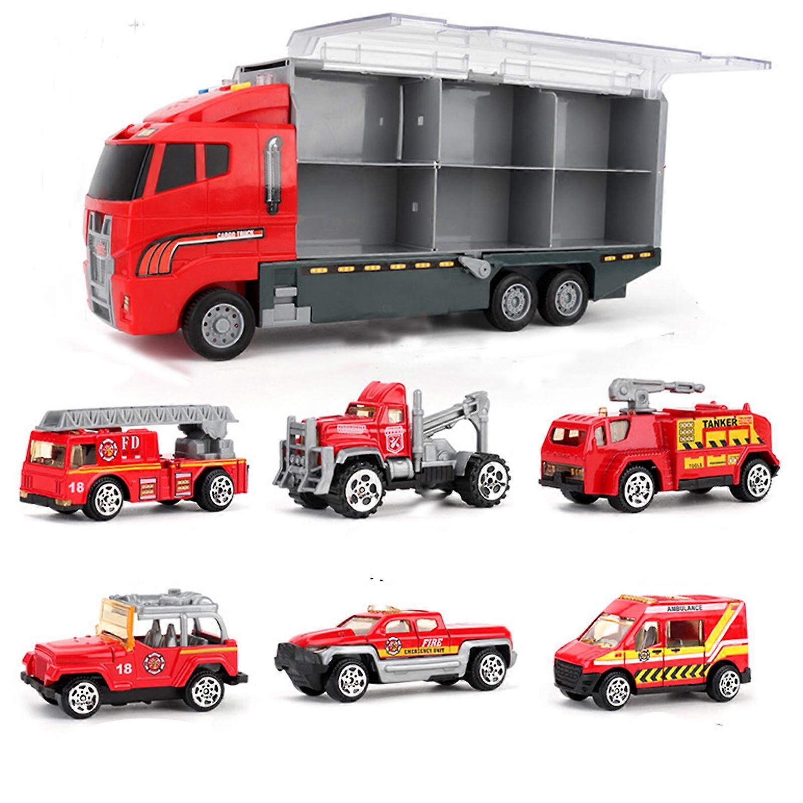 2023 New Upgrade Construction Trucks Push and Go Car Carrier Truck Toy, Play Vehicles with Sounds and Lights, Mini Diecast Trucks Included