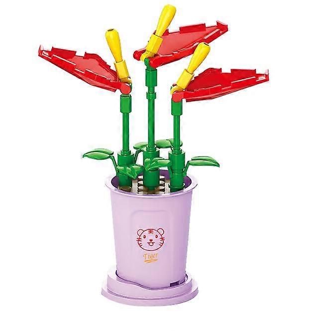 Flowers Bouquet Building Set,Roses Toy Building Set with Vase