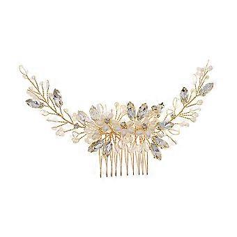 1pc Bride Hair Comb Exquisite Pearl Hair Comb Headdress Hair Accessory (Golden)
