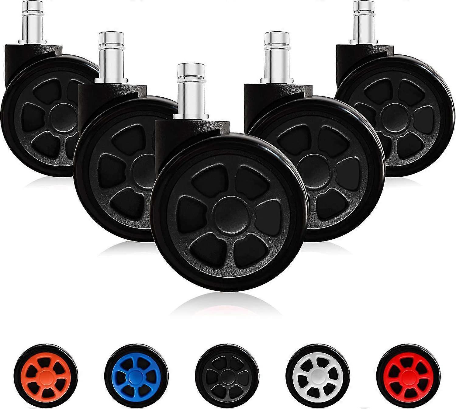 Gaming Chair Casters, Replaceable Replacement Wheels With Anti-fall Function And Smooth Gliding (5 Pieces/set, Black)