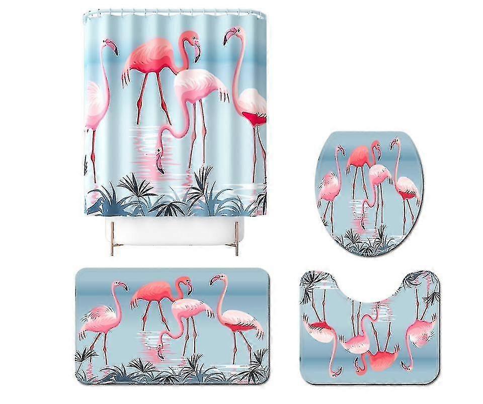 4pcs wasserdichter Duschvorhang WC Teppich Set