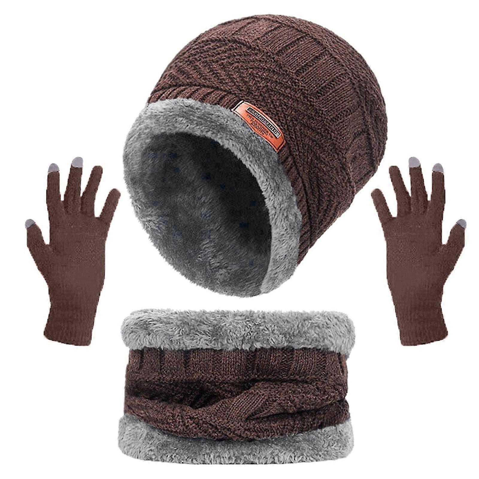 Winter Beanie Hat Scarf Gloves Set 3 in 1 for Men Women -Warm Fleece Lined Knit Hat Touchscreen