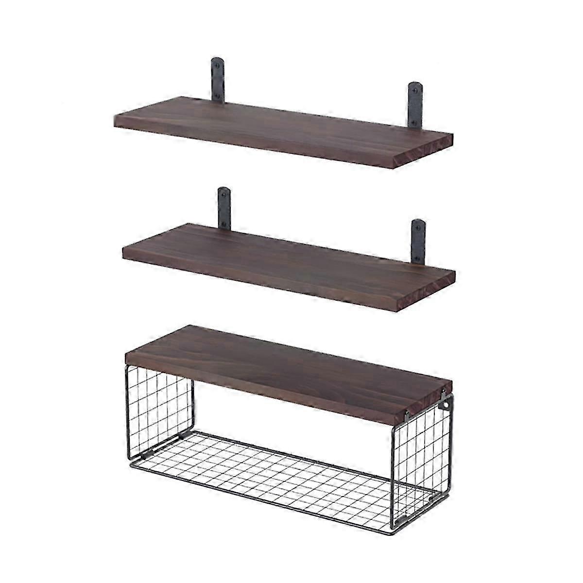 Bathroom Shelves over Toilet, Floating Shelves with Wire Basket, Shelf for Wall Decor