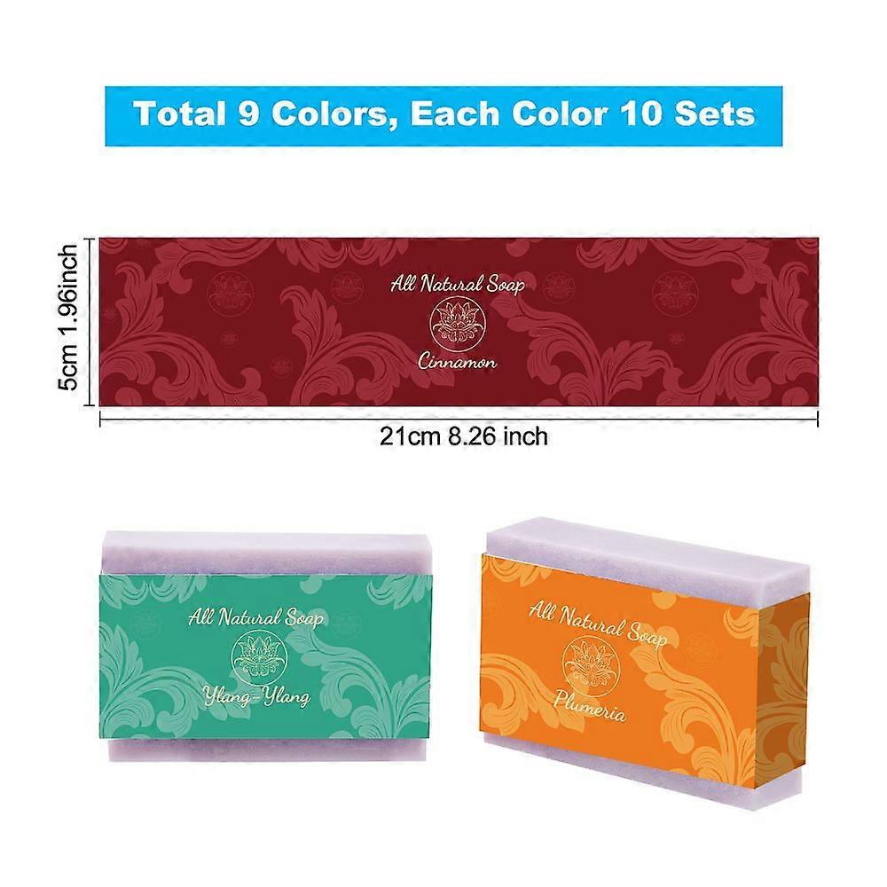 90Pcs Rectangle with Flower Pattern & Word Handmade Soap Paper Tag Both Sides Coated Art Paper Tape with Tectorial Membrane for Soap Packaging Mixed C