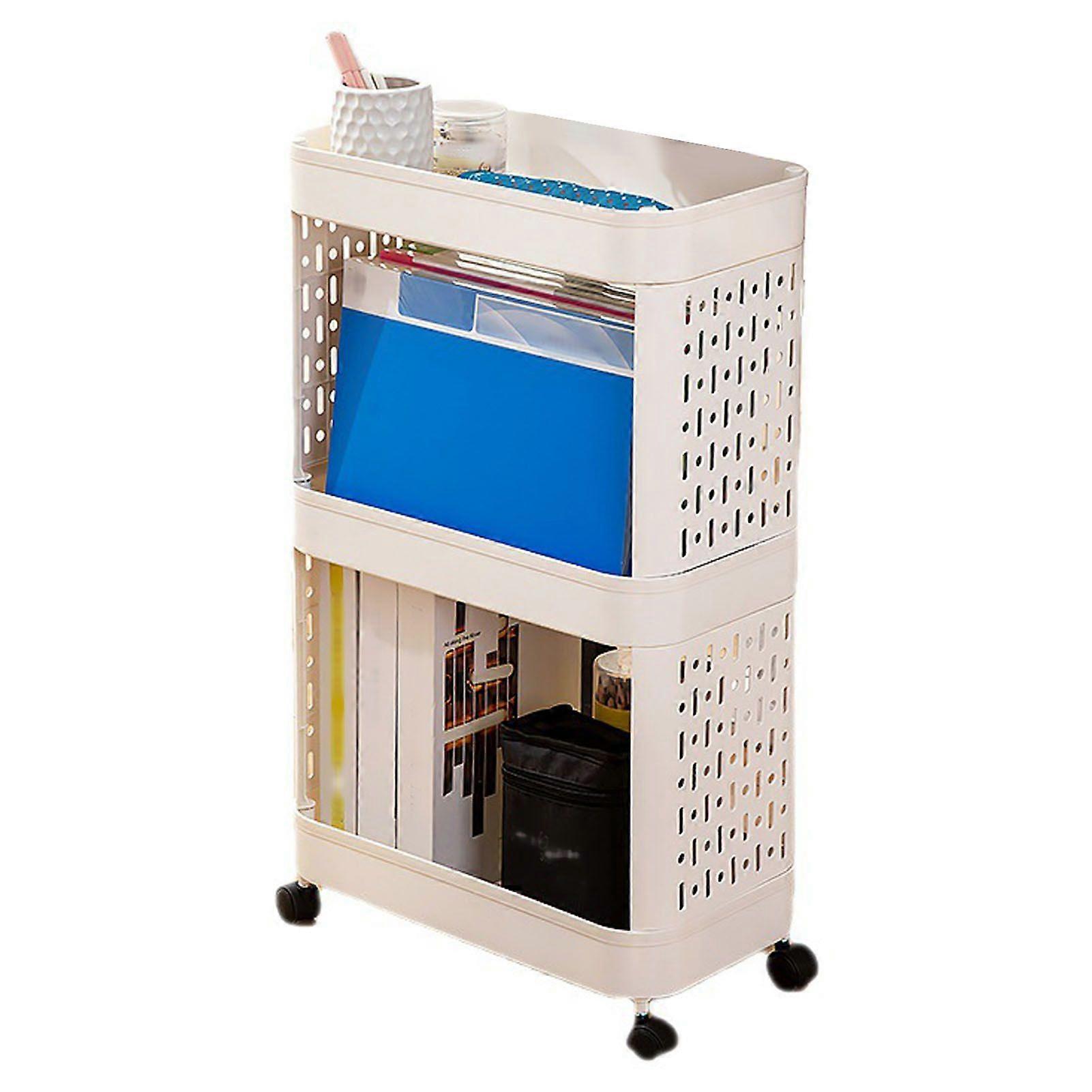 Mobile Bookshelf with Wheels Flexible Enhance Space Utilization Durability Rolling Storage Cart for Office 3 Layer