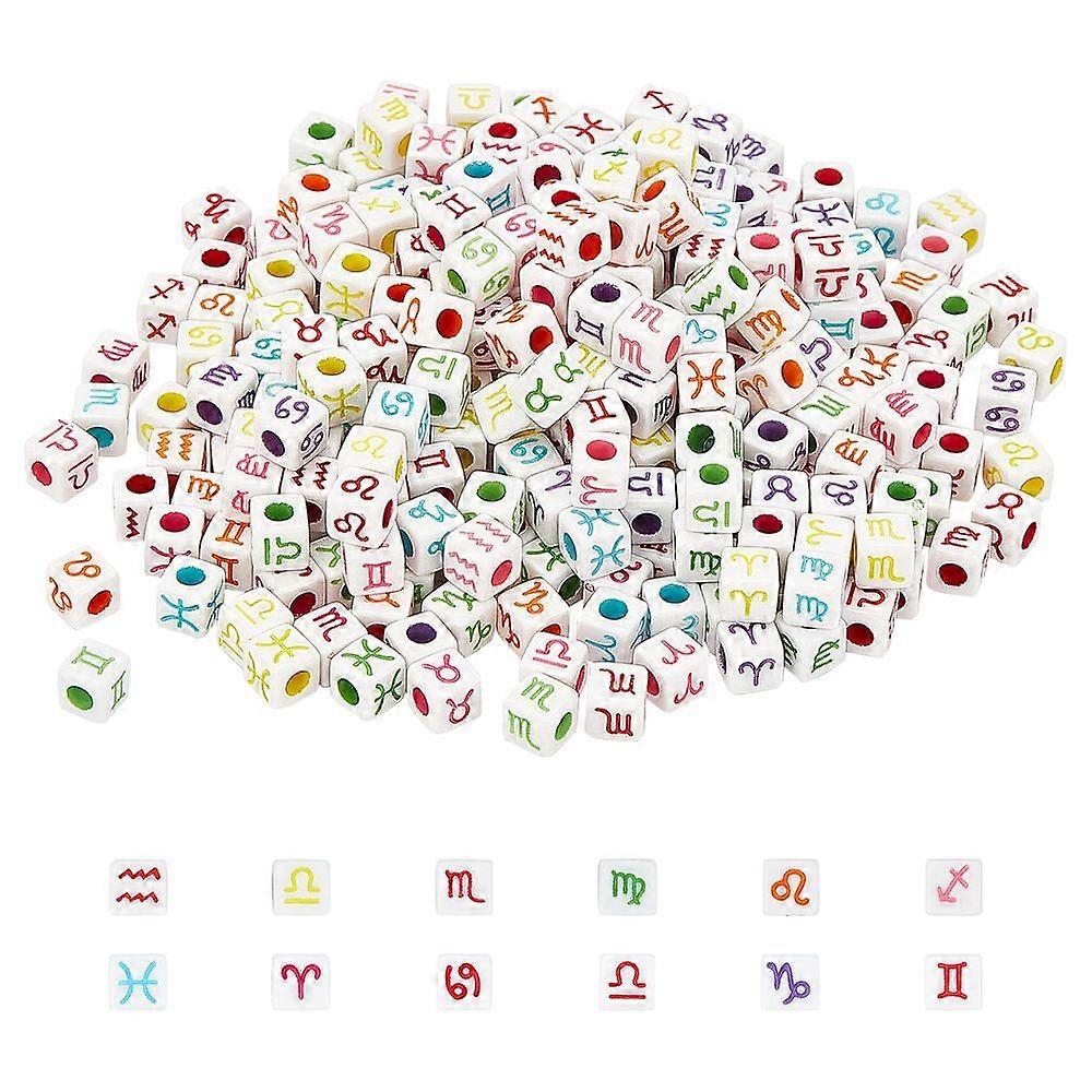 1Box Craft White Acrylic European Beads Large Hole Cube with Mixed Color Constellation/Zodiac Sign 7x7x7mm Hole: 4mm 100g