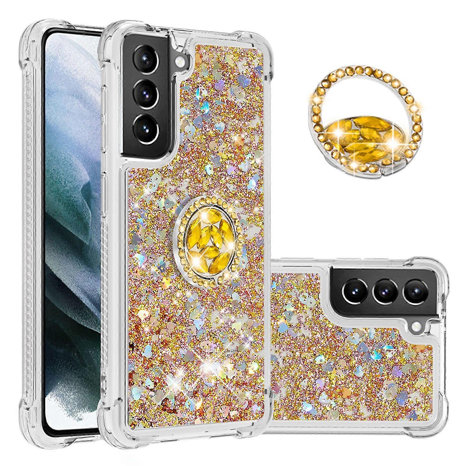 Case for Samsung Galaxy S21 Plus 5G Bling Flowing Liquid Floating Sparkle Glitter Bumper with Rotation Ring Kickstand Compatible with Samsung Galaxy S