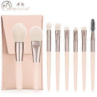 Mini Makeup Brush Foundation Brush Wooden Handle Soft Cosmetic Set Brush Portable Beauty Tool(8-Apricot-Wooden Handle-Brush Pack)