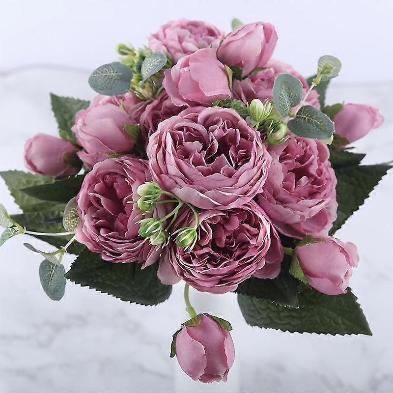 30cm Rose Roz Mătase Bujor Flori Artificiale Buchet 5 Cap Mare Ieftin Flori False Nuntă Decora