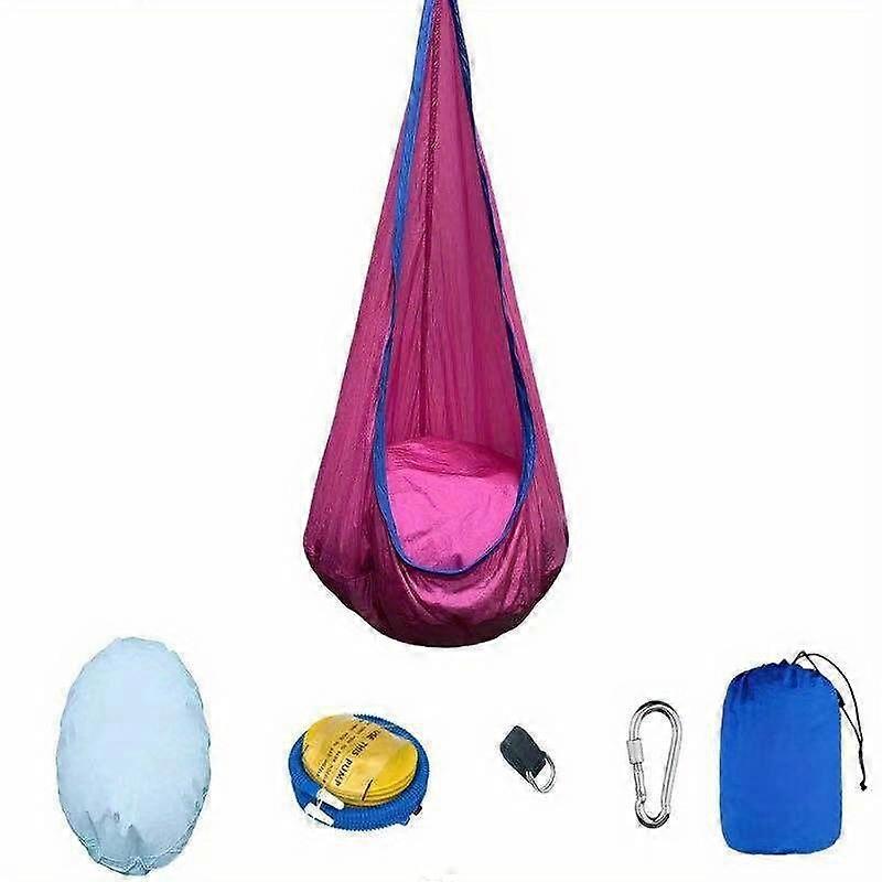 1pc Kids' Hammock Swing Chair - indoor/outdoor hanging hammock chair, inflatable pillow and pocket - perfect for relaxation and play time
