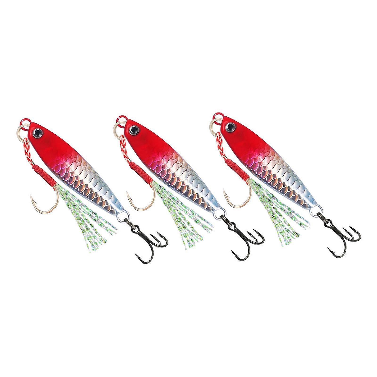 3Pcs Jigbaits Saltwater with Assist Hook and Hook Sinking Lure Fishing Lures Red