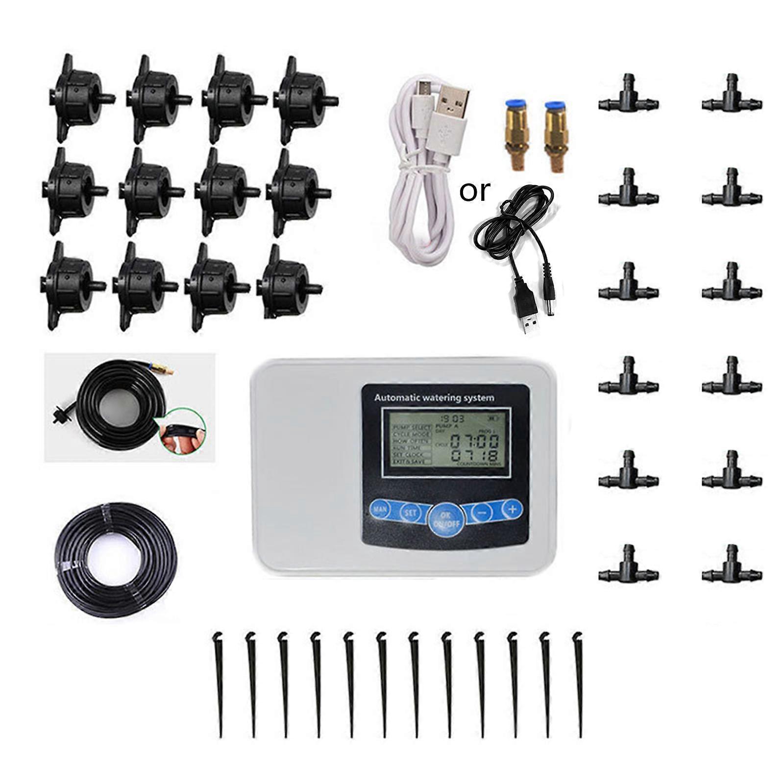 for Smart Solar Energy Garden Drip Irrigation Device Double Pump Controller Timer Automatic Watering Tool for Potted Plants Flower Vegetables