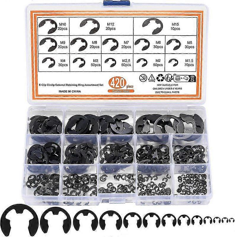 450 stk. E-klips, låseringer, utvendig låsering E-klips - assortert sett