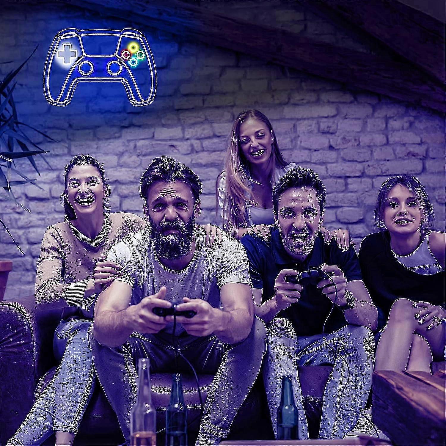Gaming Sign Wood Plaque | Gamepad Shaped Neon Room Decor For Gamers, Teens, Bedroom Wall Art