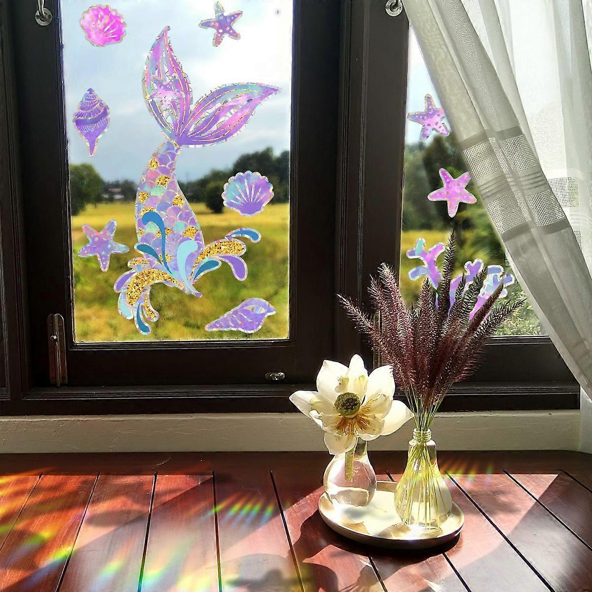 Mermaid Window Stickers Under The Sea Suncatcher Starfish Shell Bird Anti-collision Static Clings Home Decor