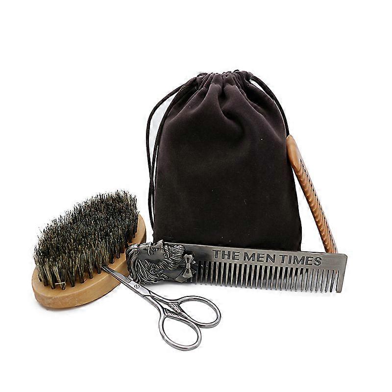 A dumb bristle Oval Brush beard brush set beard scissors grate comb shape comb
