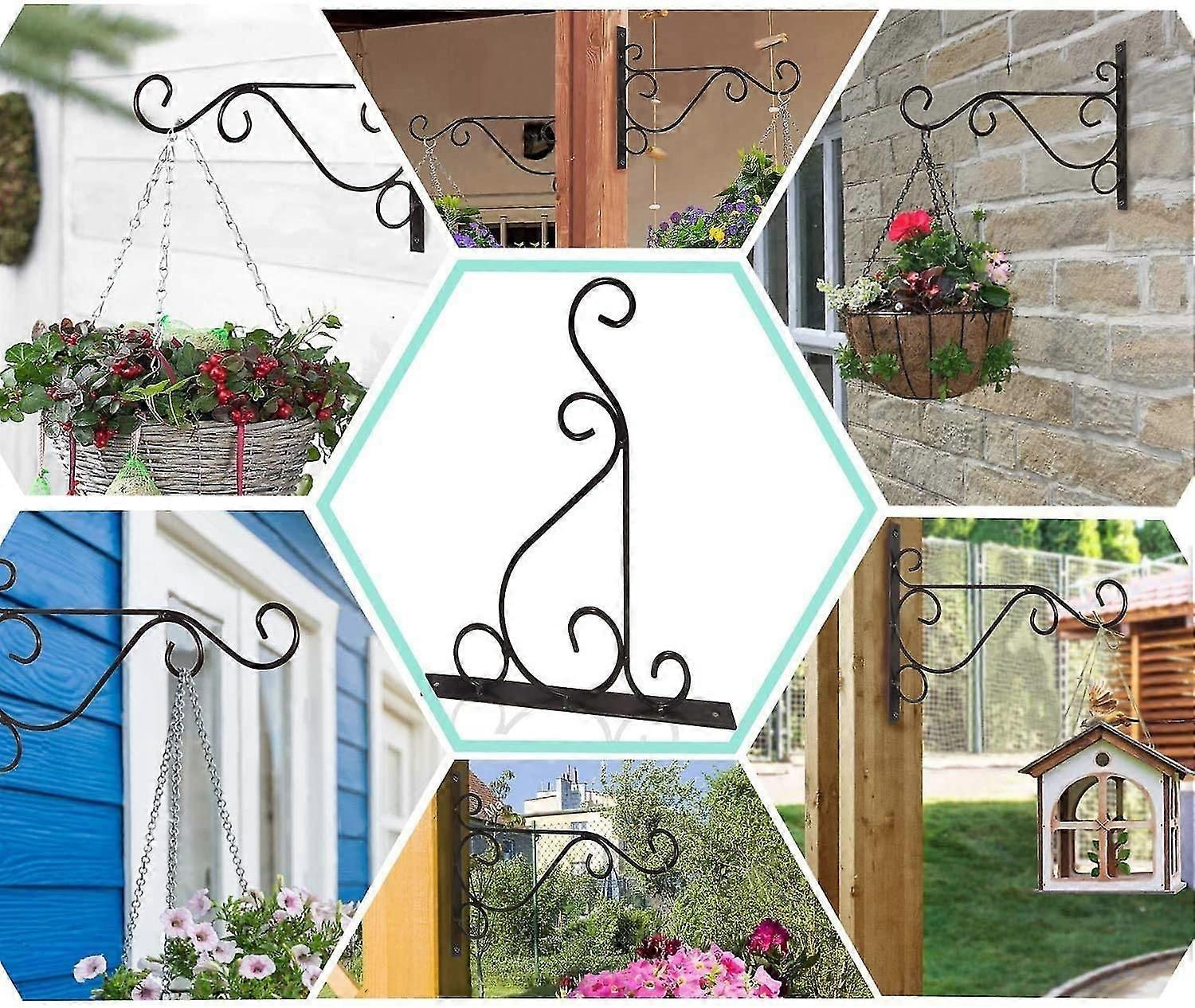 Wall Hanging Basket Bracket, Iron Hanging Plants Bracket Black Fence Hooks with Screws for Lanterns, Wind Chimes
