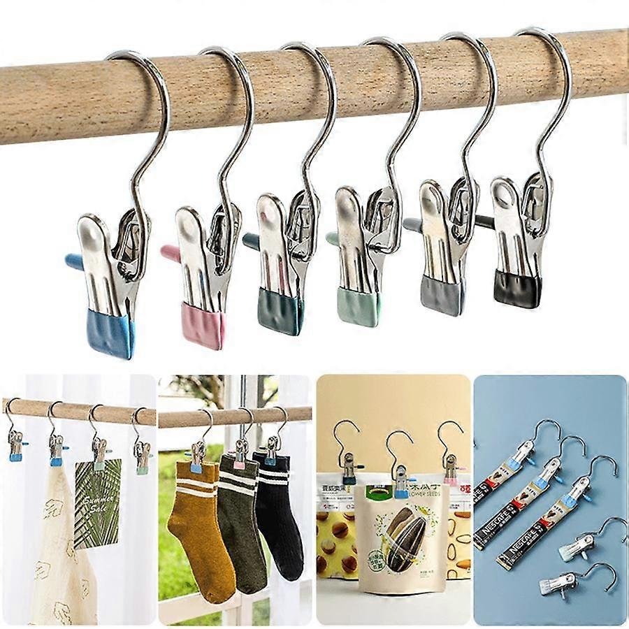 1Pcs Stainless Steel Clothespin Multi-purpose Clothes Drying Clips With Hook Sturdy Windproof Clothes Pegs Socks Towel Hanger