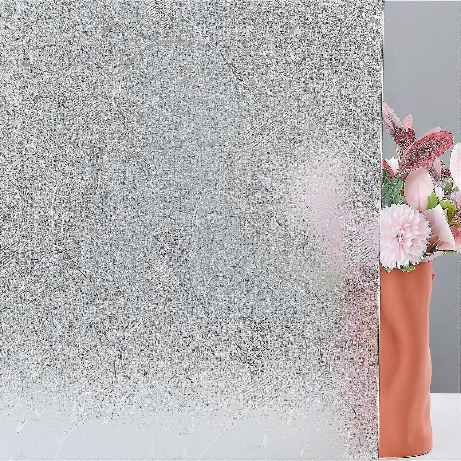 פרטיות סרט חלון פרחוני חרוט חלון סרט זיגוג פרטיות סרט האפלה הניתן למיקום מחדש ללא דבק נגד UV 30x200 ס"מ