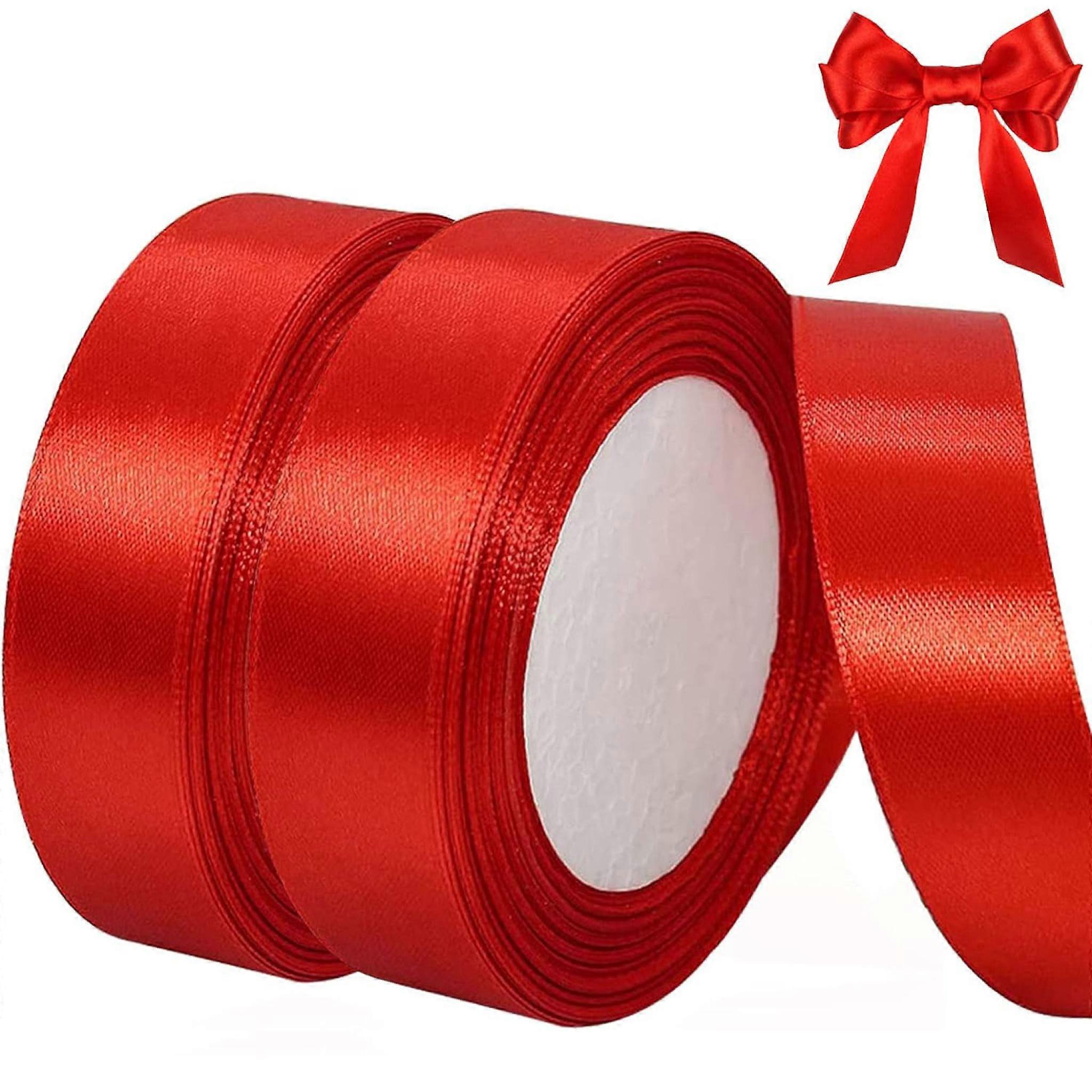 High-quality Surface Satin Ribbon for Crafting Projects, Polyester Fabric, 2 Rolls of 22 Meters Length, Red, Requires End-sealing to Prevent Fraying,