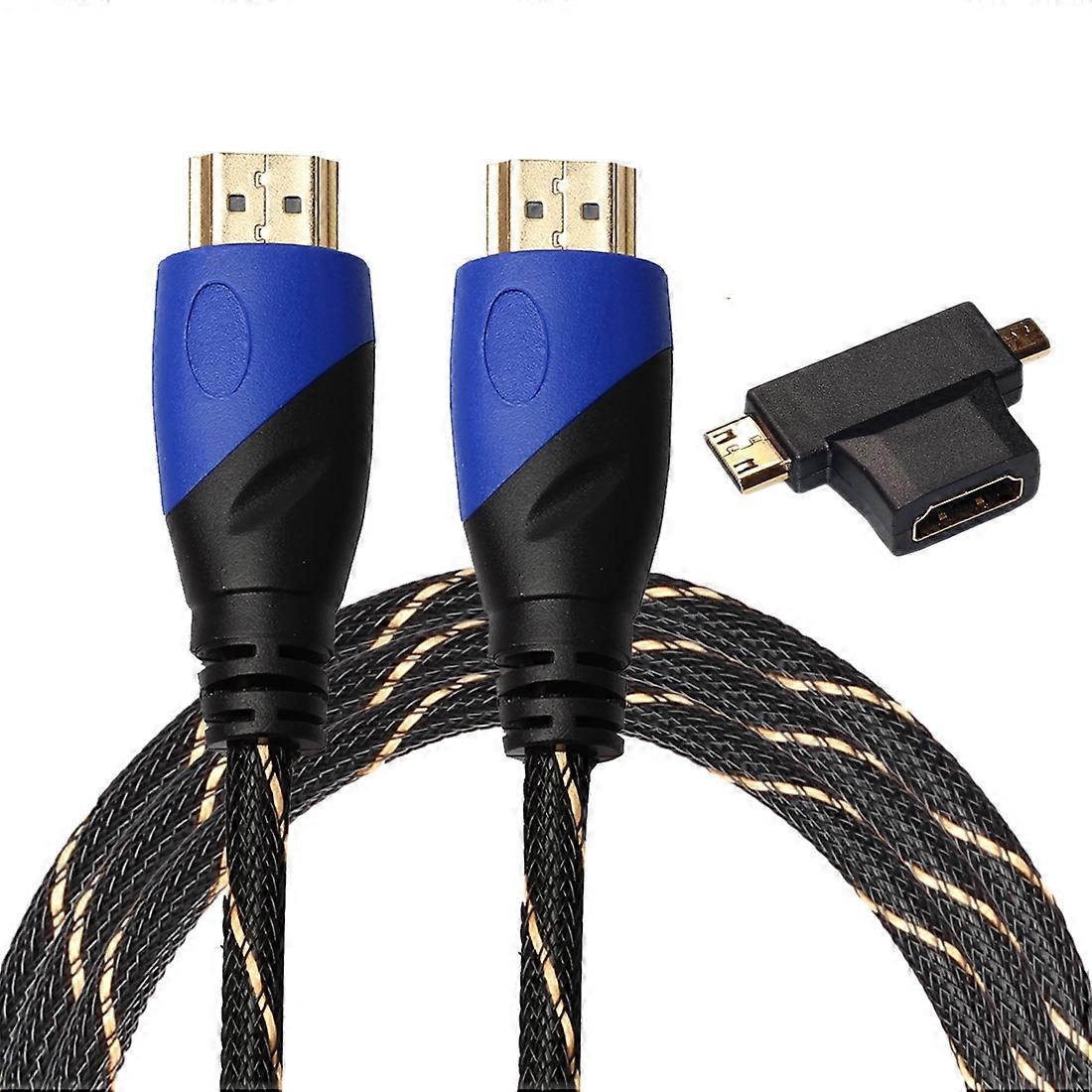 0411 Cablu video HDMI 1.4 de 1,8 m tată la tată cu adaptor 3 în 1