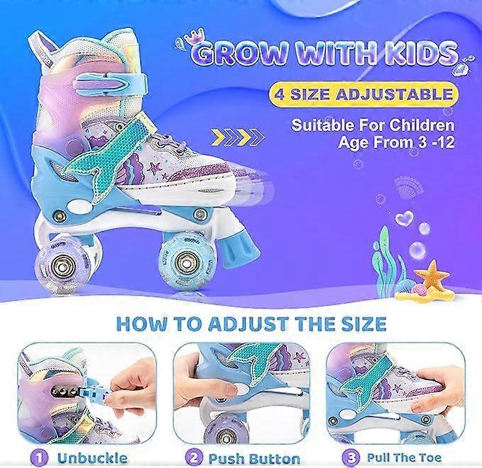 Zeemeermin Rolschaatsen voor meisjes, 4 wielen, verstelbaar, met alle leds, lichtgevende, voor beginners, meisjes, Kerstmis, verjaardag (Roze, S(30~33