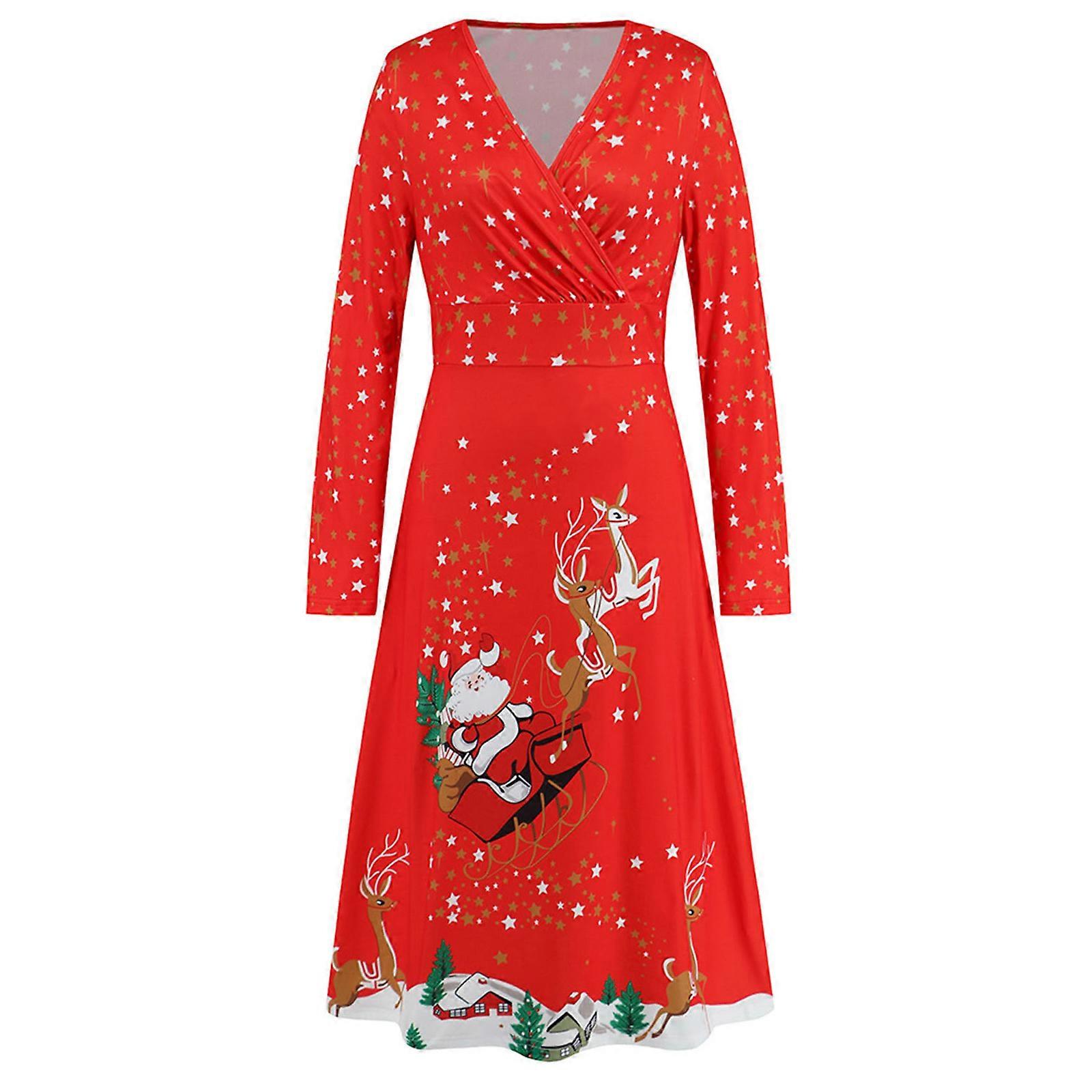 white christmas dresses [Plus Size] Red & Green 1950s Christmas Snowflake Swing Dress