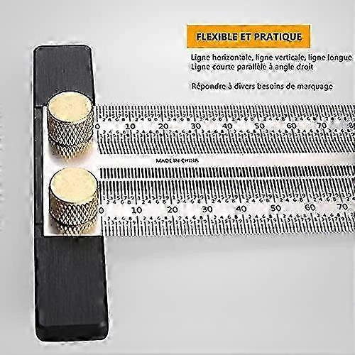 "Stainless Steel Scribing Ruler, Type T, Marking Ruler, Precision Ruler Carpenter's Measuring Tool For Positioning And Marking Joinery Mortises (400mm
