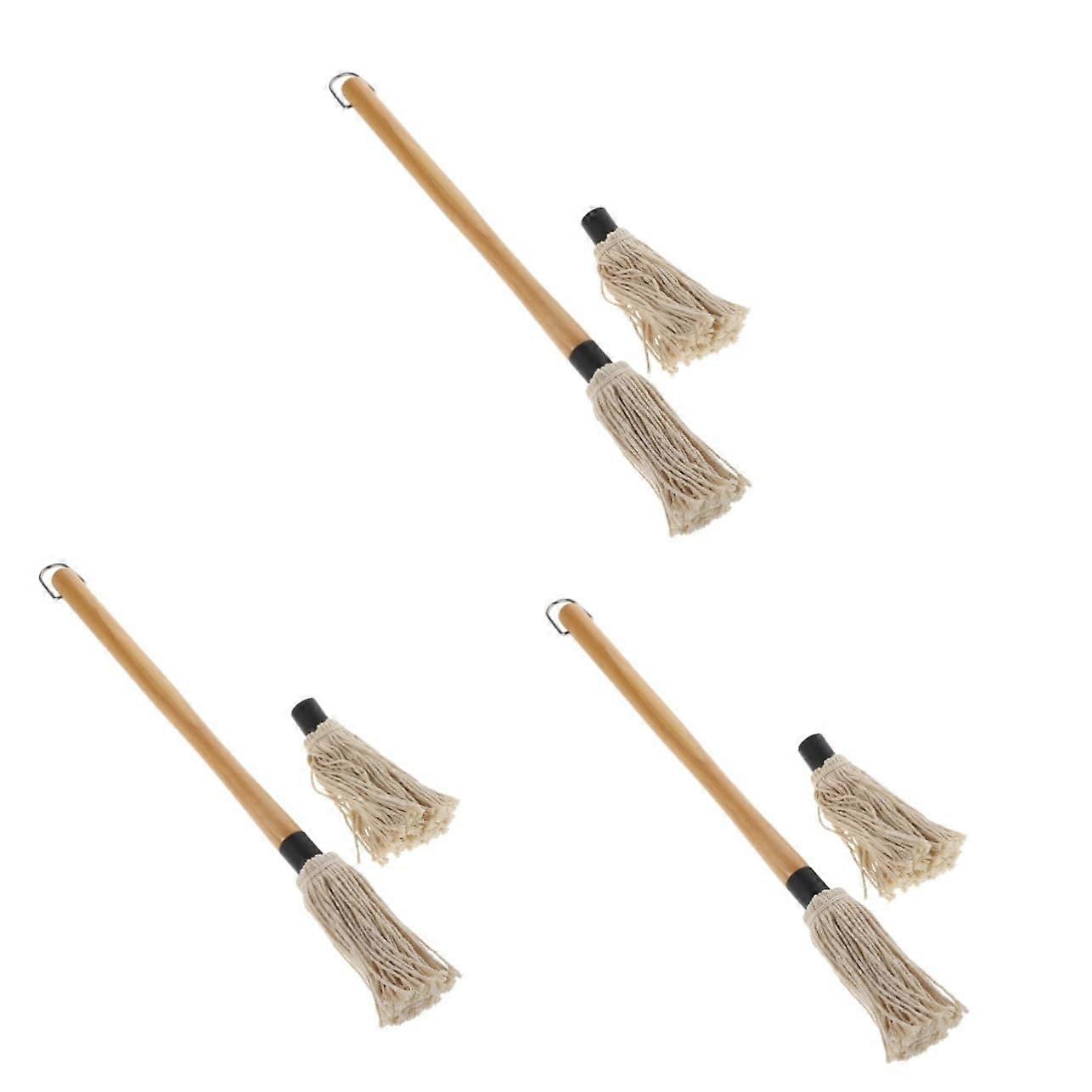 Cotton Oil Dish Mop Set - 3 Replaceable Rubber Grill Basting Brushes for BBQ Grilling and Marinade Application