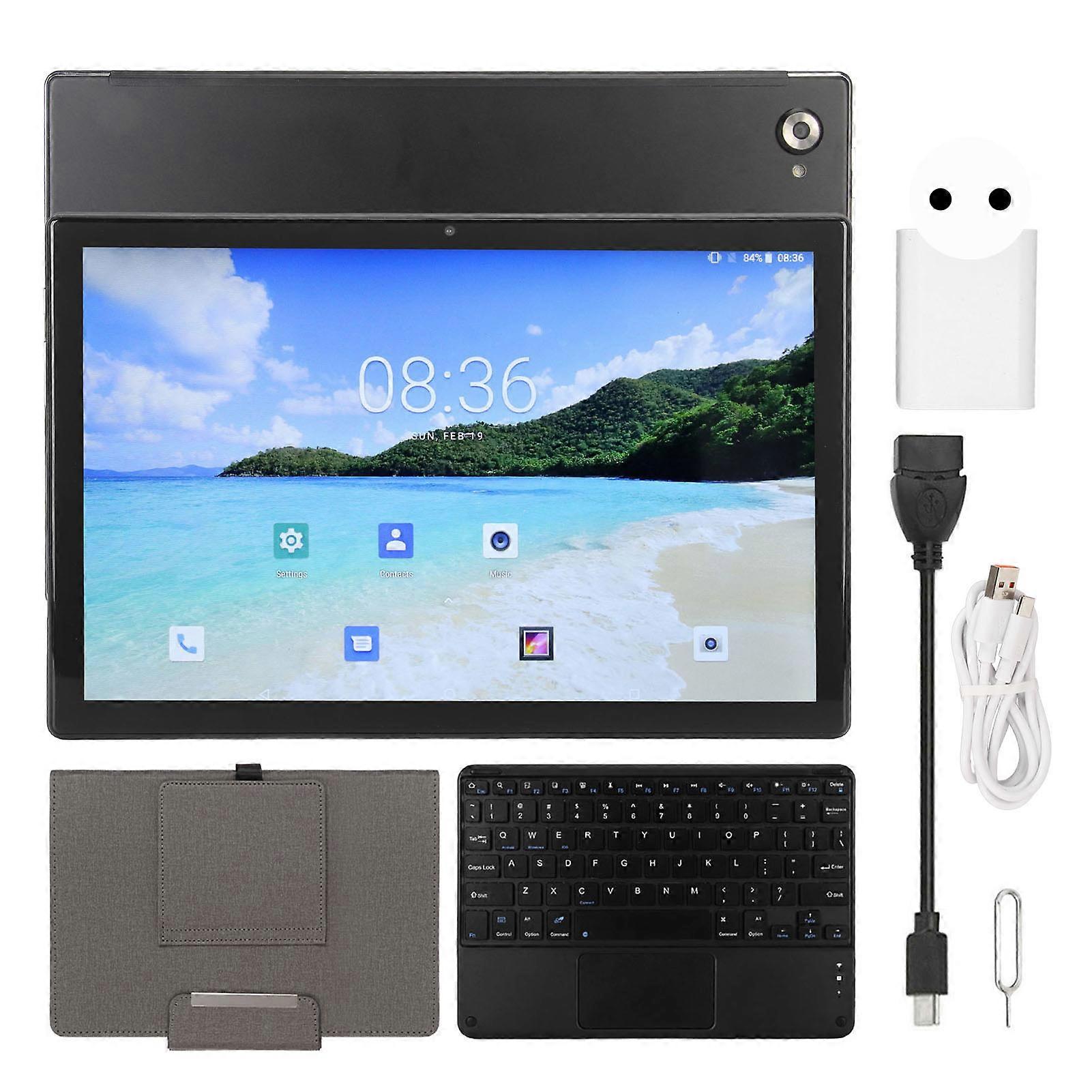 10.1 Inch Tablet 2 in 1 Octa Core 8GB RAM 256GB ROM 5G WIFI Tablet with Case Keyboard for Android 12 100‑240V Black