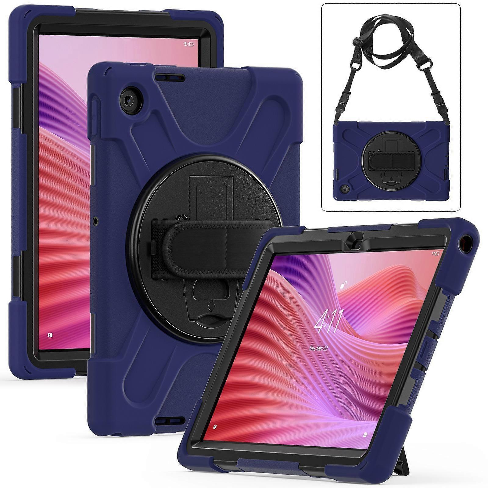 Rotatable Holder Silicone Hybrid PC Tablet Case with Shoulder Strap For Lenovo Tab 10.1 2025 / ZhaoYang K10c