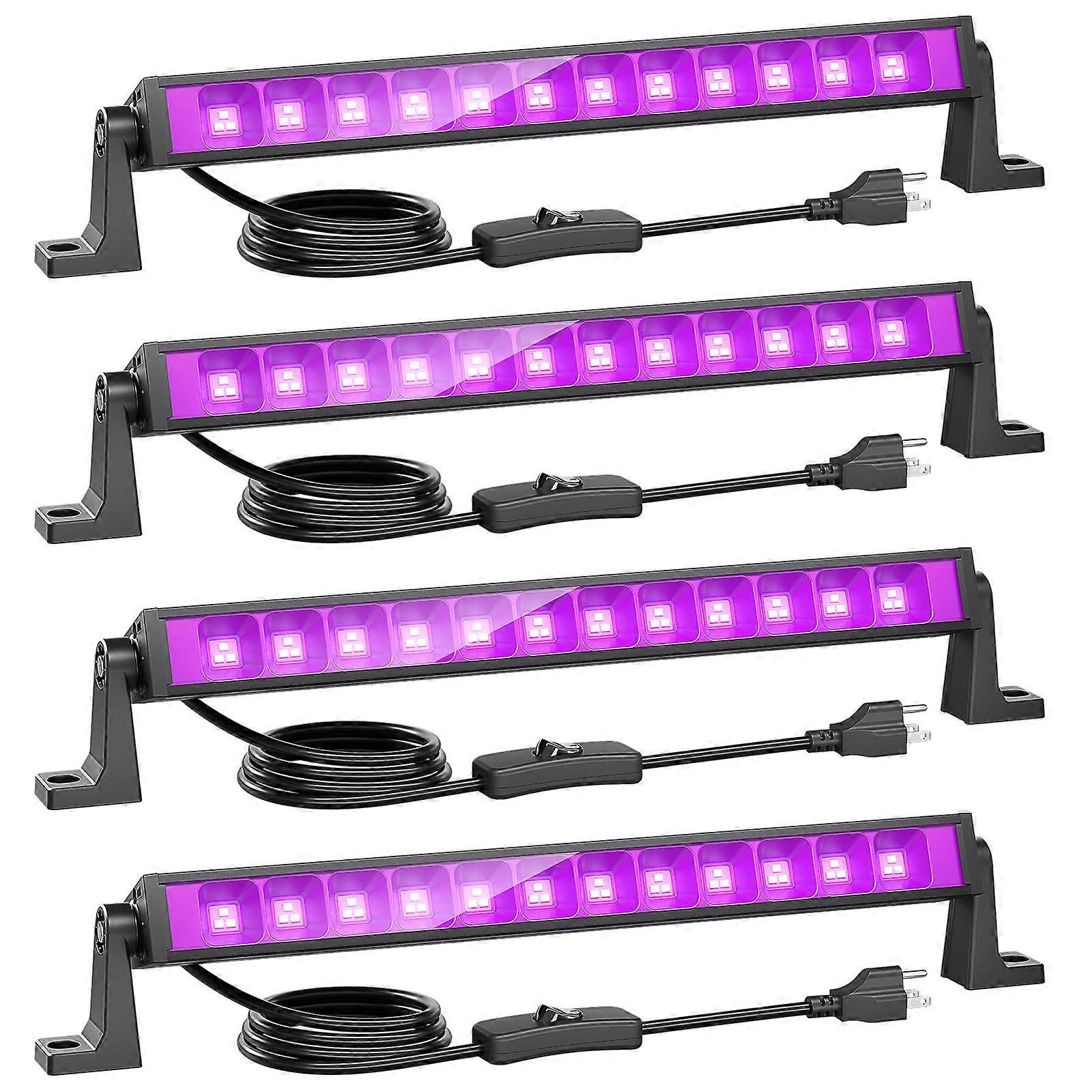 42W Black Light Bar, 36 LEDs UV Flood Light With Plug And Switch, 5Ft Cable, 4 Pack