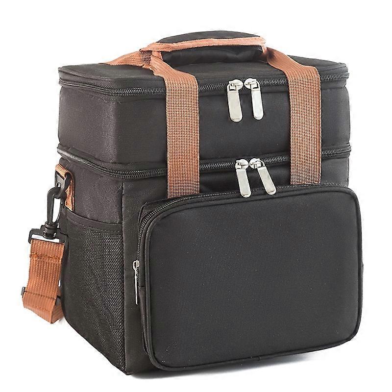 Double Layer Insulated Lunch Bag Large Capacity Food Cooler Bag with Shoulder Strap