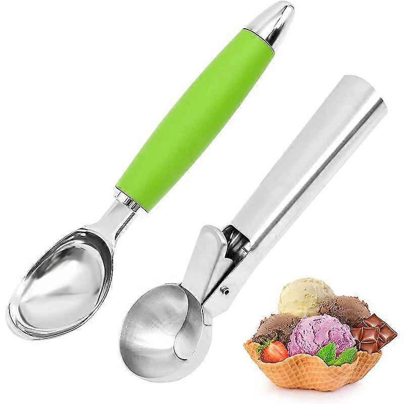 Ice Cream Scoop Professional Non-stick Ice Cream Spoon Spade, Melon Baller Scoop With Non-slip Grip Handle Manual Single Scoop Ice Cream Scooper (gree