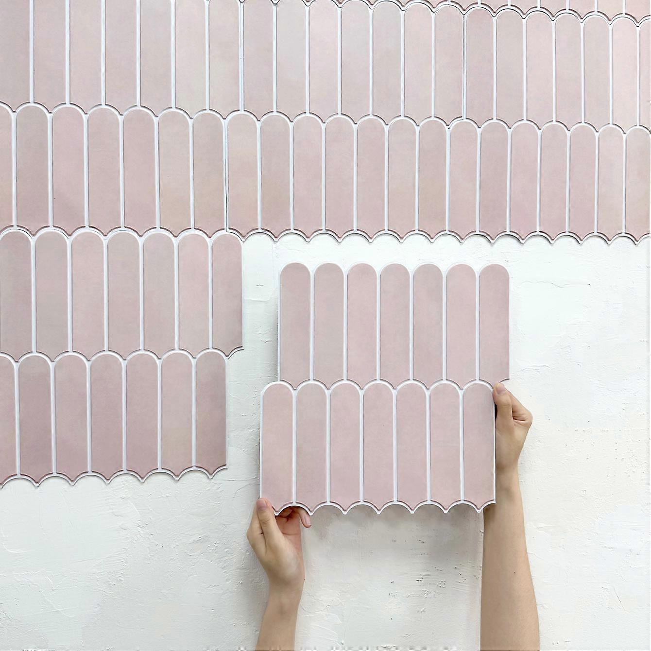 20pcs Pink Fish Scale Tile Stickers, Waterproof Self-Adhesive Wall Panels for Shower Walls & Washrooms, 30x30cm