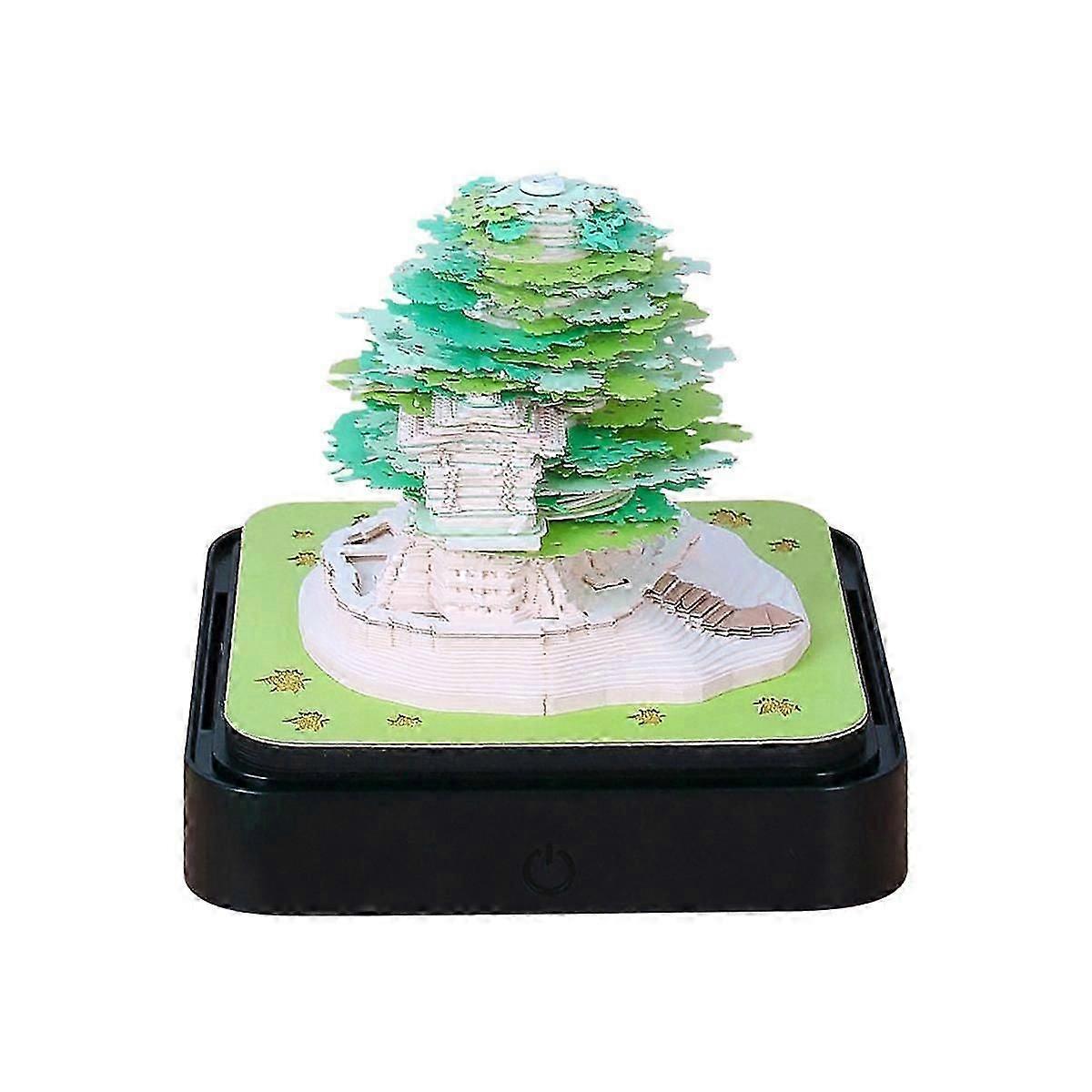 2024 Calendar Memo Pad, Desk Calendar with LED Lights 3D Notepad Paper Carving Gift Desktop Decorat