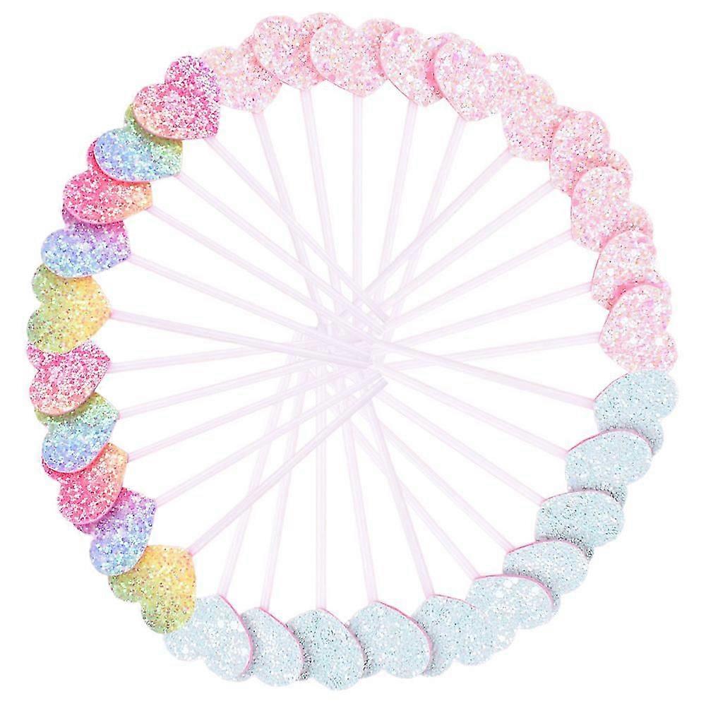 Glitter Heart Cupcake Toppers - Τούρτα Διακόσμηση Για Πάρτι Γενεθλίων - 30τμχ