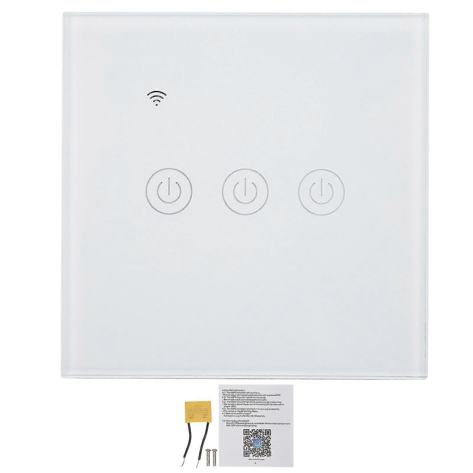 3 Gang Smart Light Switch Panel Touchable Wireless Single Zero Fire Line Universal 200-240V ACWIFI