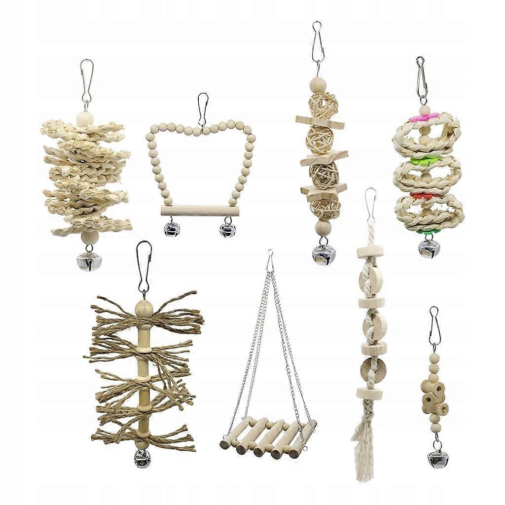 Set Of 8 Parrots. Ladder Parrots Playing With Toys For Large Birds