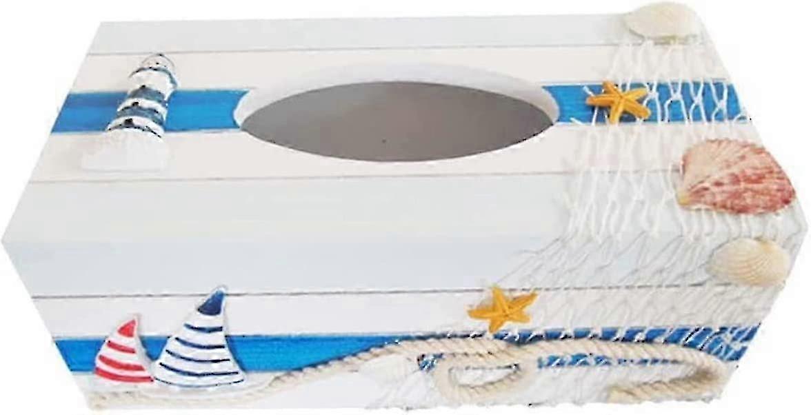 Aoopoo حامل المناديل الورقية الخشبية على طراز البحر الأبيض المتوسط ديكور بحري موضوع المحيط عتيق صندوق مناديل خشبية (لون 5) - يا