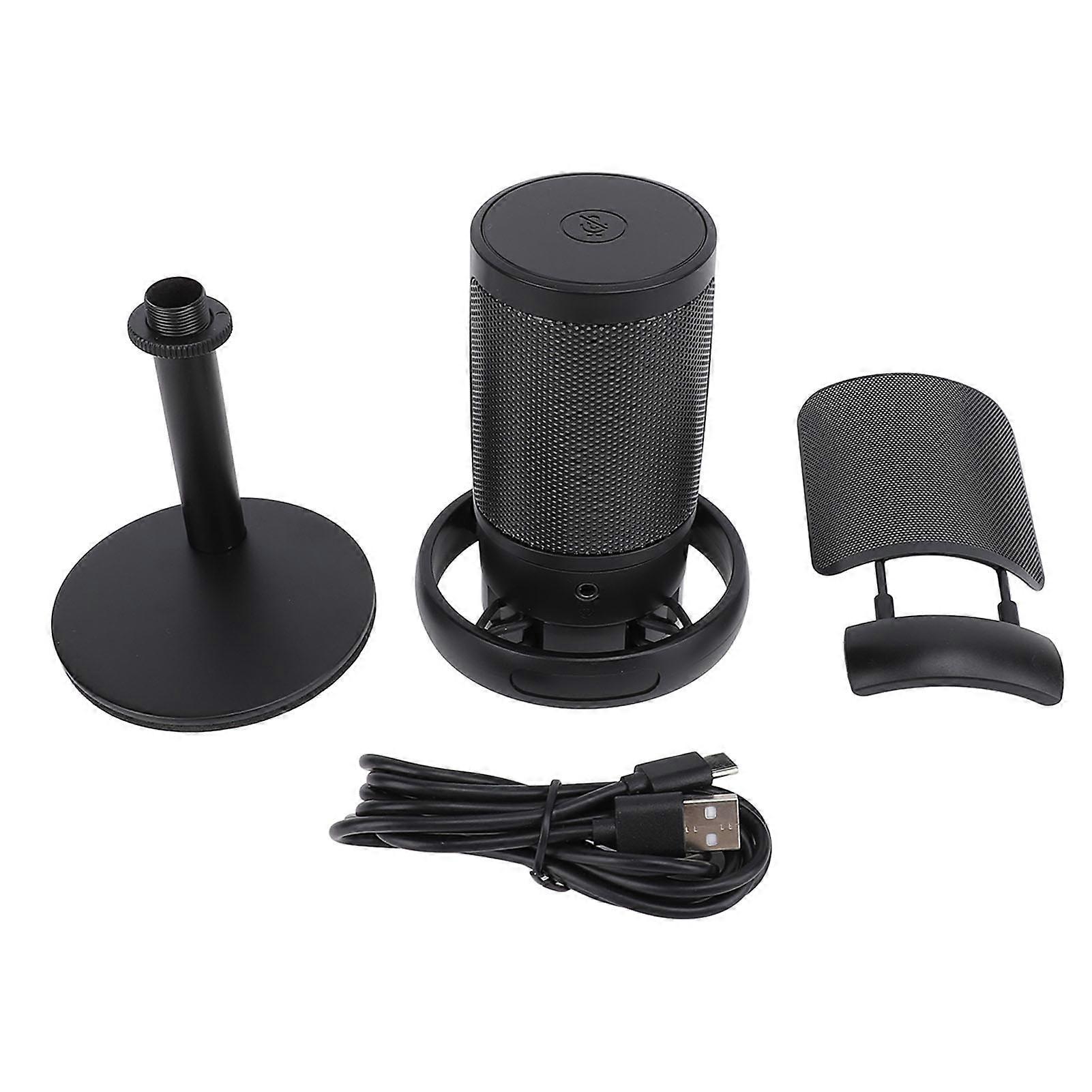 USB Gaming Microphone with Quick Mute, Colorful Lights, Pop Filter, and HiFi Sound