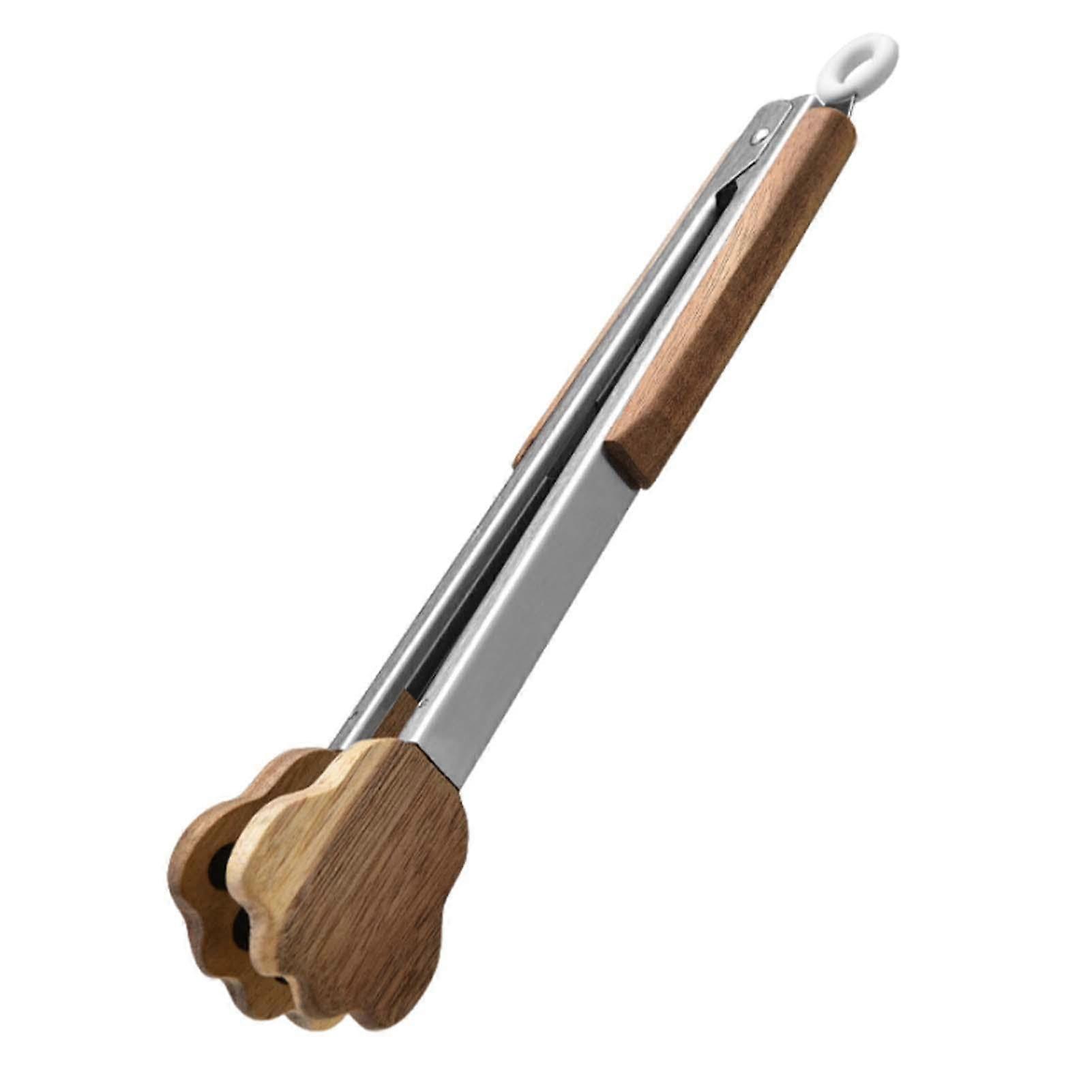 Grill tongs with nonslip handle, claw shape, stainless steel, wooden handle Ref: 4946
