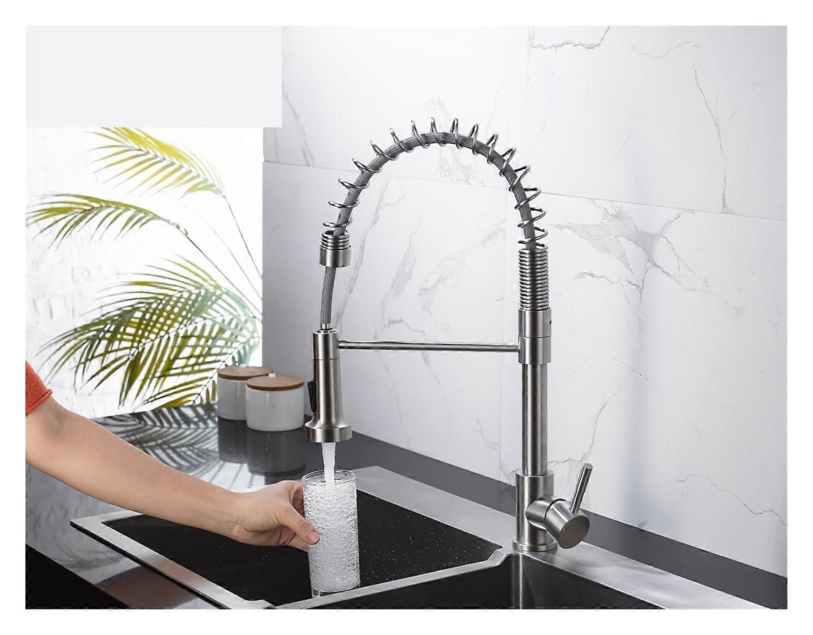 Kitchen mixer taps Matte black faucet 360 rotating spray nozzle (Color: Brushed Nickel)