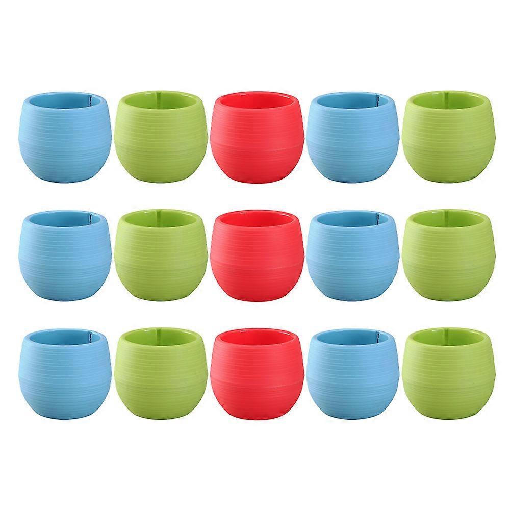 15pcs Round Plastic Plant Pots – Desktop Flower Planters for Office Decoration – Random Color Selection